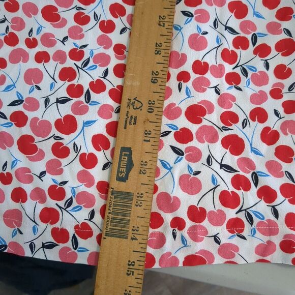 Ann Taylor Loft Cherry Print Shift Swing Dress medium Long Balloon Sleeve - Picture 4 of 5